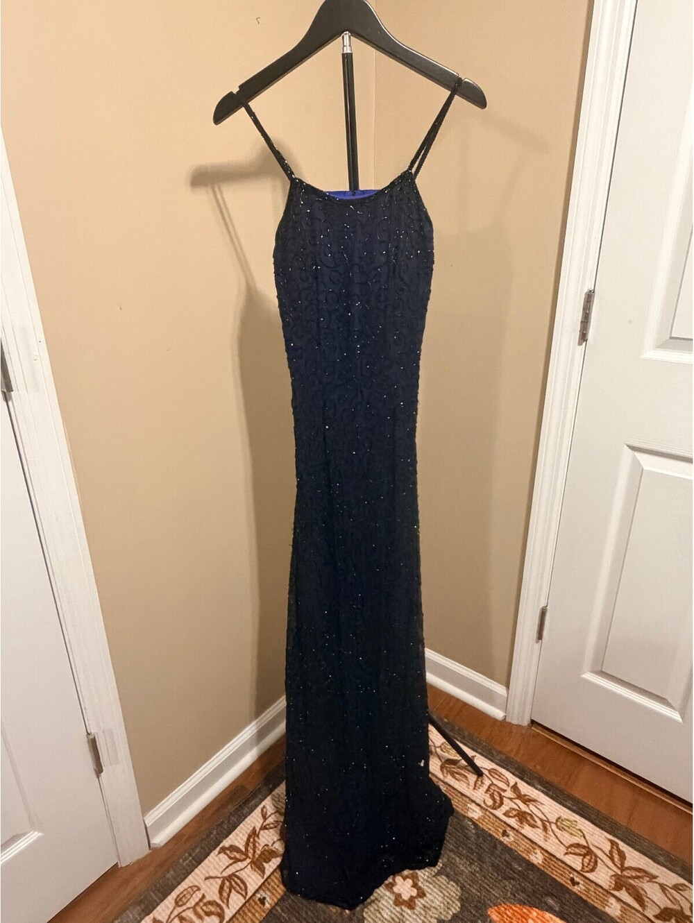 Andretta Donatello Black Beaded Silk Evening Gown Size XS